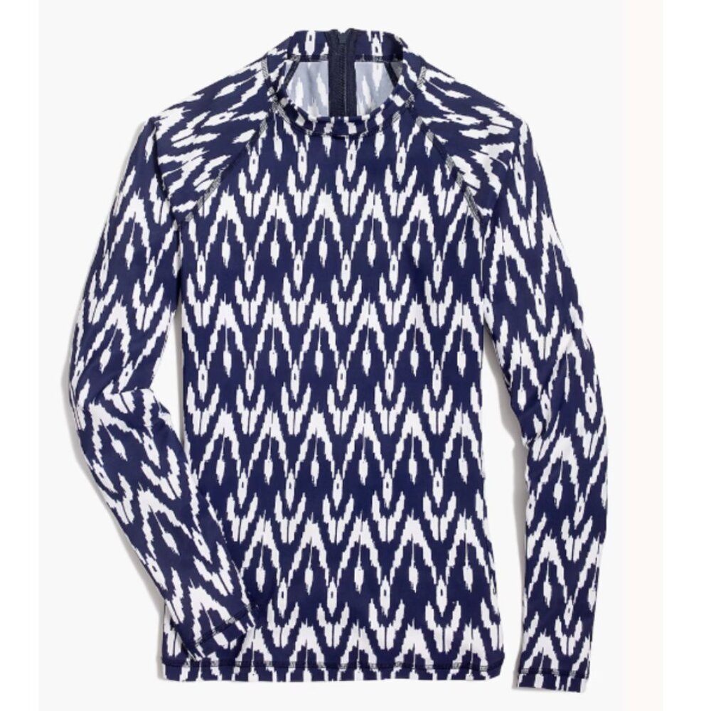 NEW! J CREW BLUE IKAT PATTERN RASHGUARD SMALL UPF 50 SWIM BEACH VACATION SURF